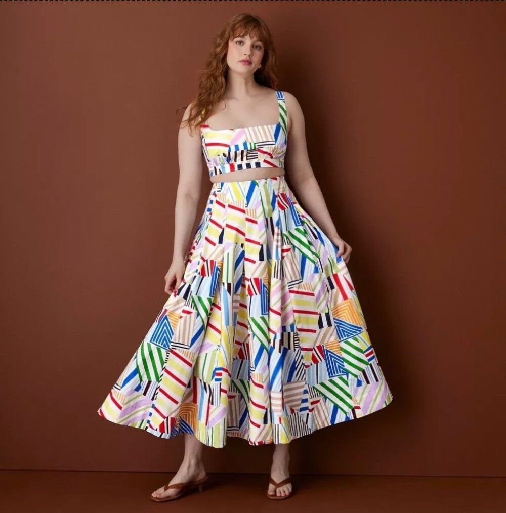 Women Pleated Poplin Madras Midi Skirt - Rosie Assoulin x Target Sz 4 Geometric